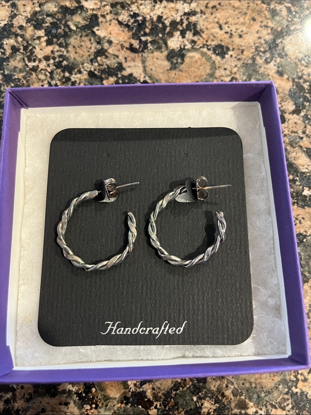 Hand Crafted Twisted Hoop Earrings - Silver Tone